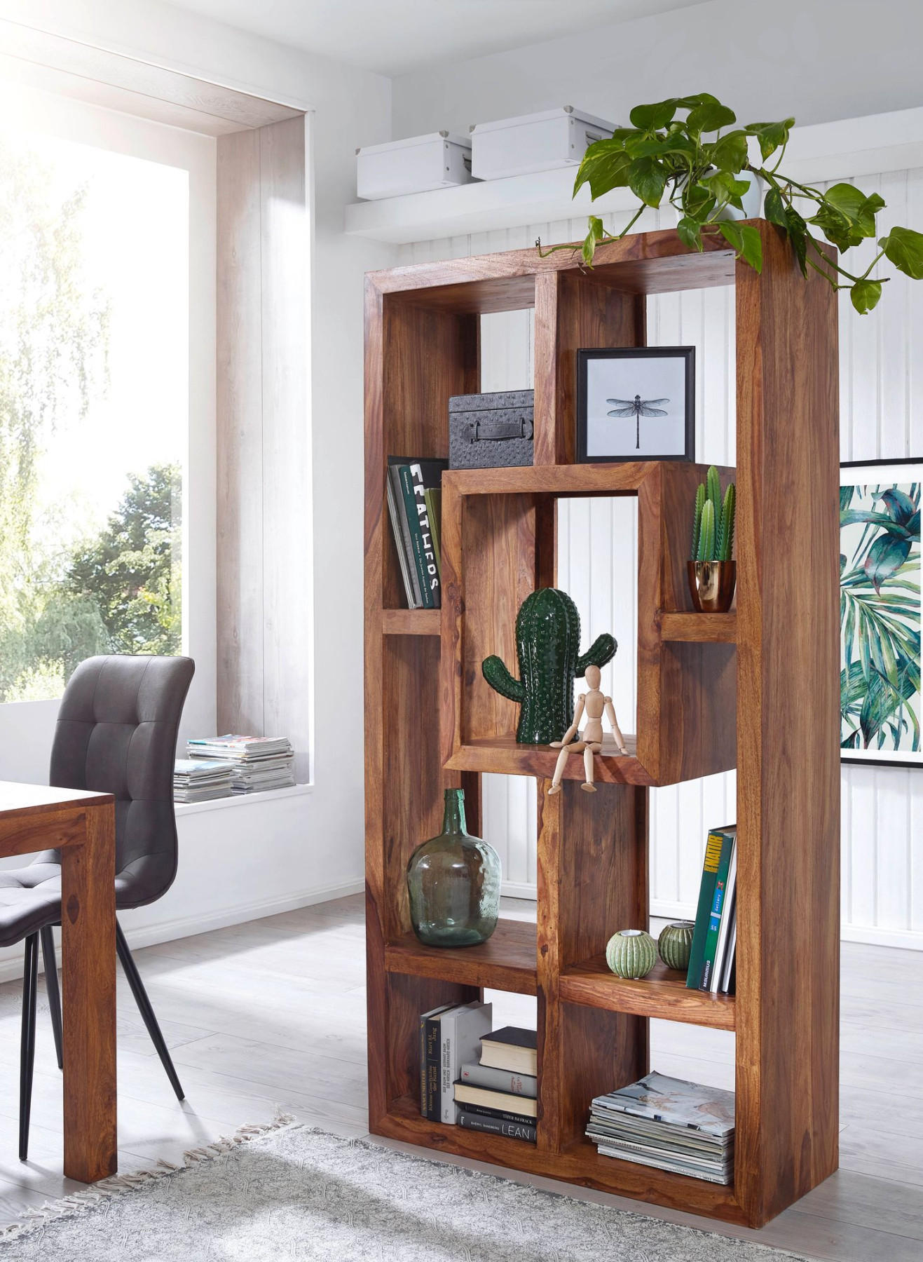 FineBuy Bücherregal Massiv-Holz Sheesham  x  cm Wohnzimmer